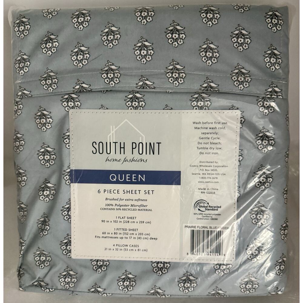 South Point Home Fashions Queen Microfiber 6pc Sheet Set Prairie Floral Blue